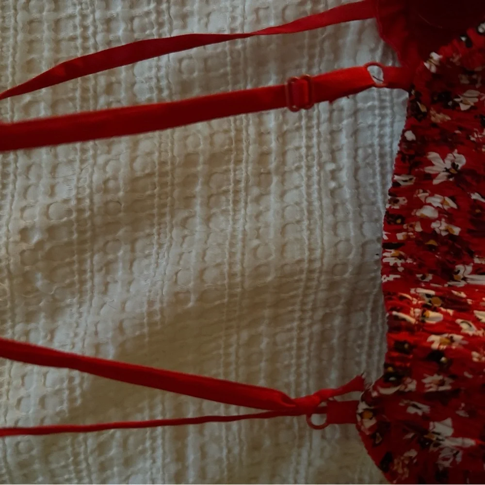 [S] Floral/Feminine Red Beach Midi Dress - Picture 6 of 6